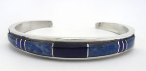 Navajo lapis, denim lapis and sterling silver channel inlay cuff bracelet