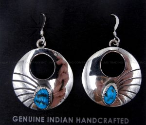 Navajo sterling silver and turquoise cut out dangle earrings