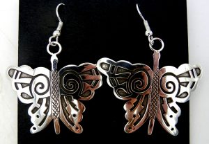 Navajo sterling silver overlay butterfly dangle earrings by Sonny Gene