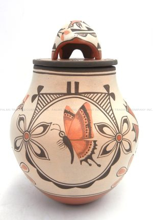 Zia handmade and hand painted multi-design lidded vase by Elizabeth and Marcellus Medina