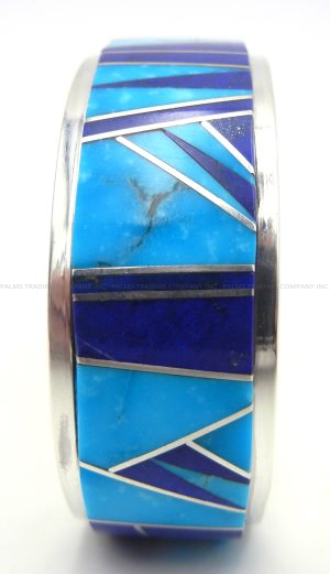 Navajo Pearlene Spencer Turquoise, Lapis and Sterling Silver Inlay Cuff Bracelet