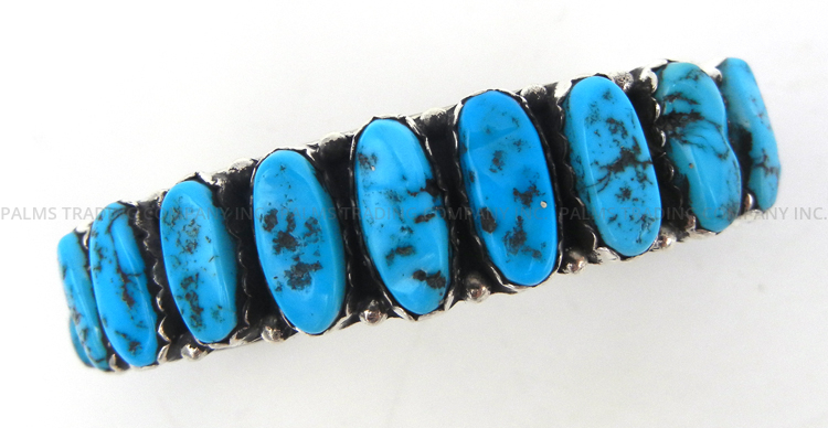 Navajo natural Kingman turquoise and sterling silver row cuff bracelet