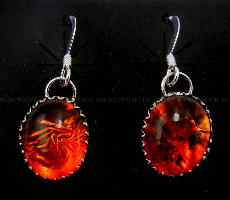 Navajo small amber and sterling silver dangle earrings