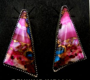 Navajo compressed purple spiny oyster and turquoise triangular post earrings