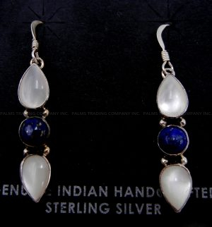 Navajo white mother of pearl, lapis and sterling silver dangle earrings