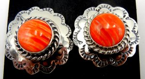 Navajo orange spiny oyster shell and sterling silver post earrings