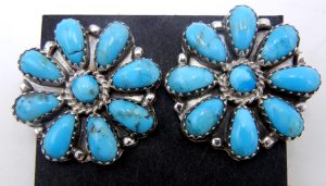 Navajo turquoise and sterling silver cluster post earrings by Ophelia Moses