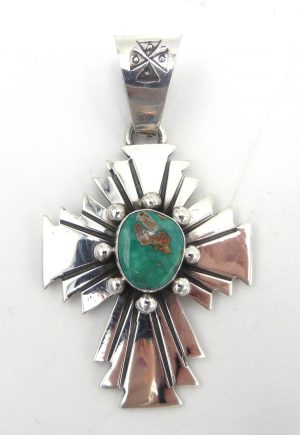Navajo sterling silver and turquoise cross pendant by Ronnie Willie