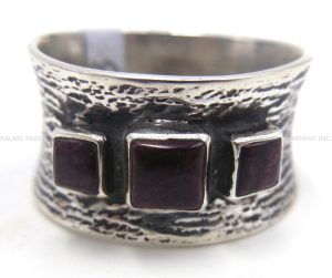 Navajo three stone sugilite and sterling silver wide band ring