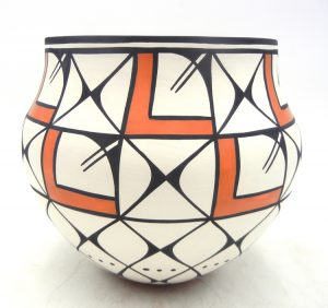 Acoma handmade and hand painted polychrome butterfly design jar by David Antonio