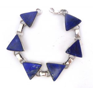Navajo lapis and sterling silver triangular link bracelet by Selina Warner