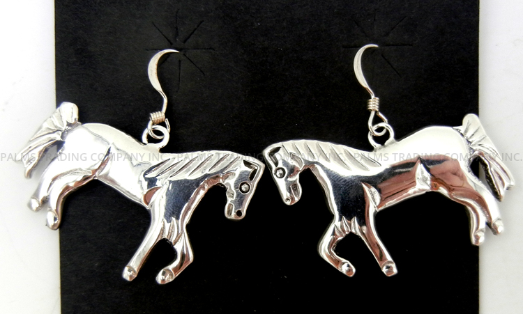 Navajo sterling silver horse dangle earrings by Allison Manuelito