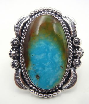 Navajo large Royston turquoise and sterling silver ring by Will Denetdale