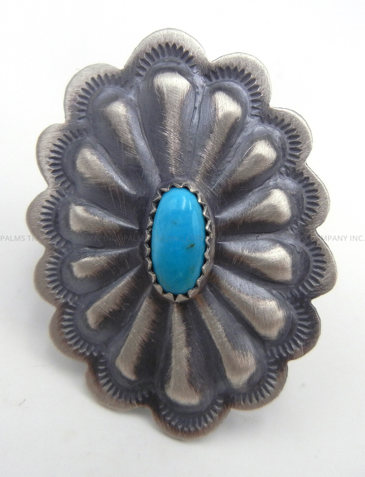 Navajo brushed sterling silver and turquoise concho style ring