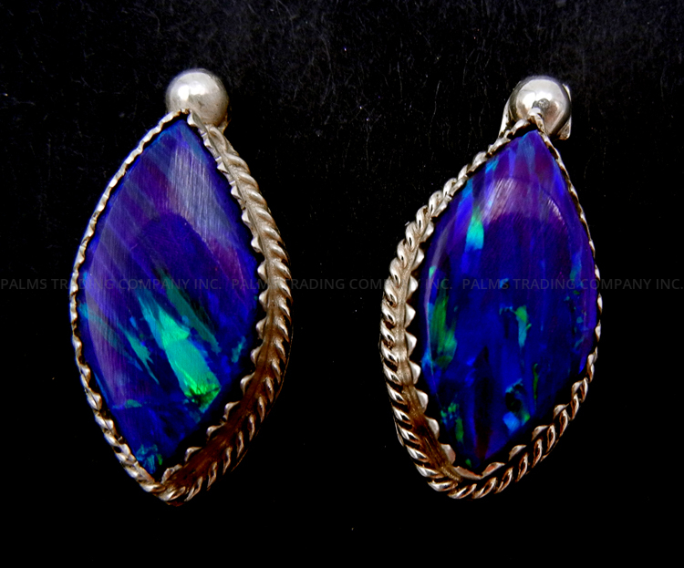 Zuni purple lab opal and sterling silver post earrings