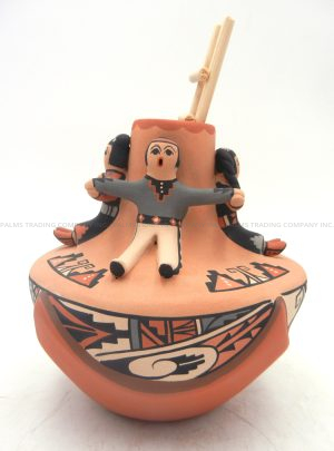 Jemez Linda Lucero Fragua Handmade and Hand Painted Friendship Vase with Four Children and Ladder