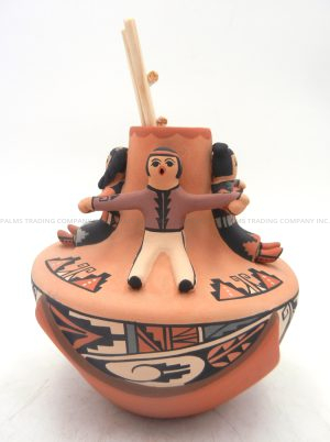 Jemez Linda Lucero Fragua Handmade and Hand Painted Friendship Vase with Four Children and Ladder
