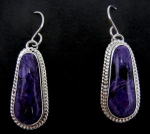 Navajo charoite and sterling silver dangle earrings