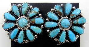 Navajo turquoise and sterling silver cluster post earrings by Zeita Begay