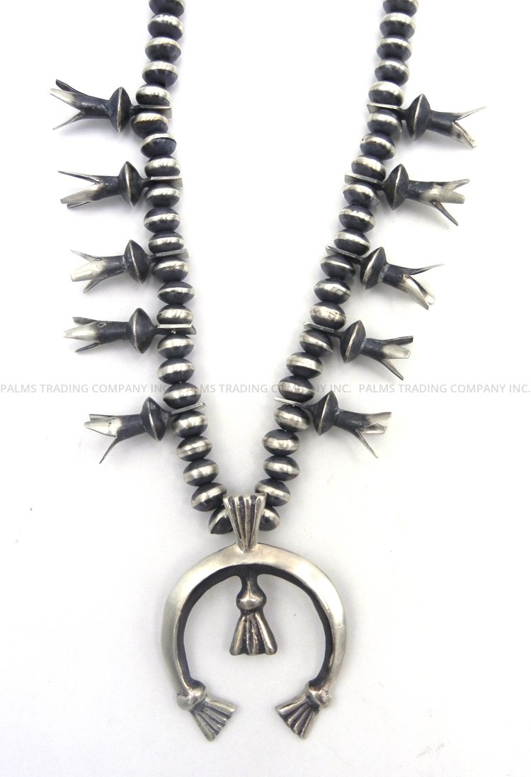 Navajo brushed sterling silver squash blossom necklace