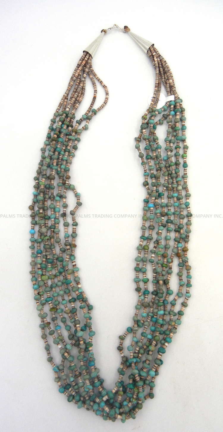 Santo Domingo eight strand turquoise and clam shell heishi necklace by Jeanette Calabaza