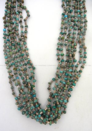 Santo Domingo Jeanette Calabaza 8 Strand Turquoise and Clam Shell Heishi Necklace