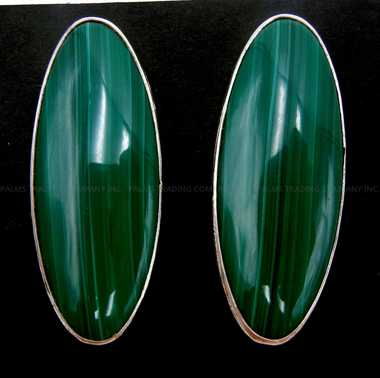 Navajo large malachite and sterling silver post earrings