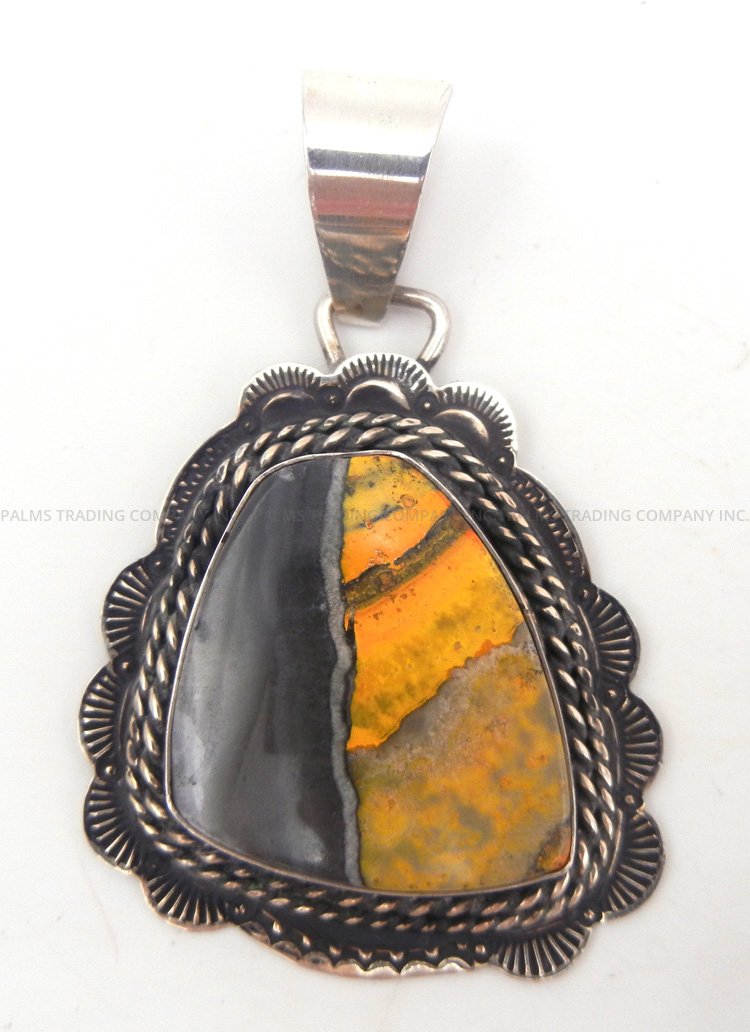 Navajo large bumblebee jasper and sterling silver pendant by Robert Yellowhorse