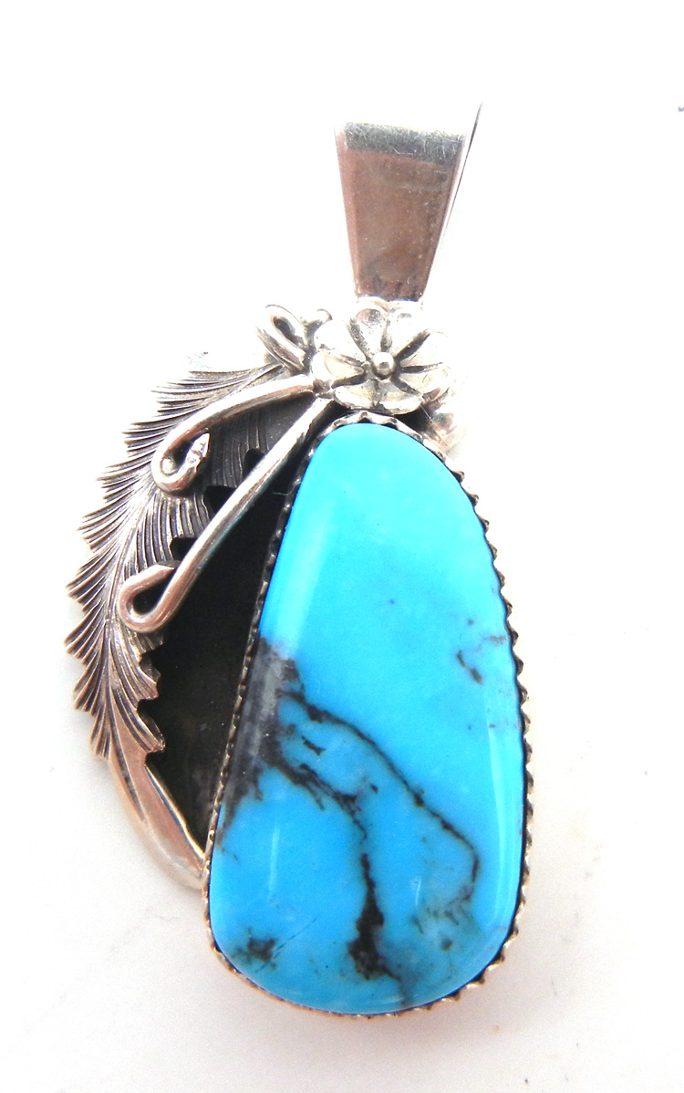 Navajo Kingman turquoise and sterling silver pendant by Peterson Johnson