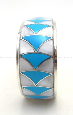 Zuni Orlinda Natewa Turquoise, Mother of Pearl and Sterling Silver Inlay Cuff Bracelet