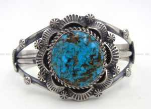 Navajo Kingman turquoise and sterling silver cuff bracelet by Robert Shakey