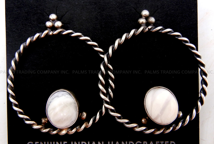 Navajo howlite and sterling silver rope pattern circle earrings
