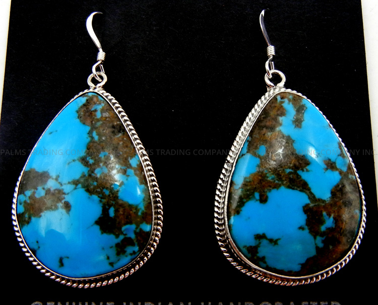 Navajo large turquoise and sterling silver dangle earrings