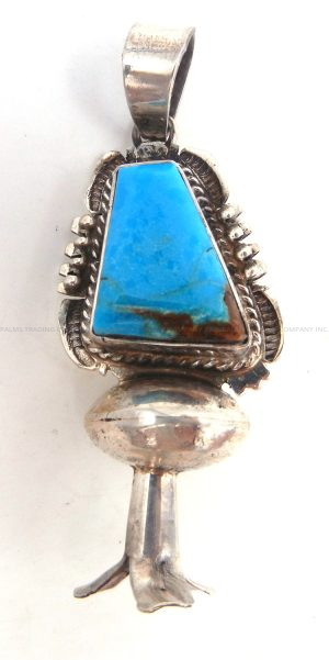 Navajo turquoise and sterling silver squash blossom pendant by Bennie Ration