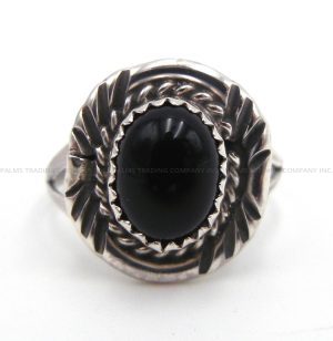 Navajo small onyx and sterling silver ring