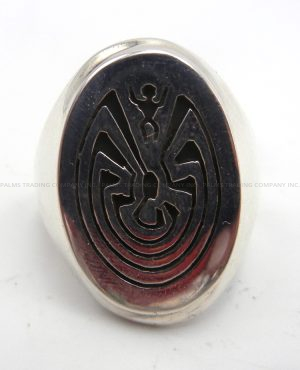 Navajo sterling silver overlay man in the maze ring