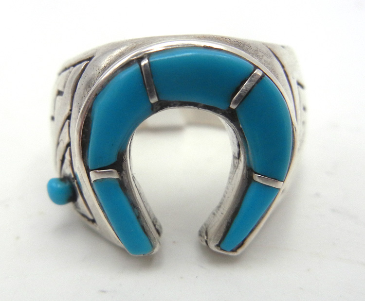 Navajo turquoise and sterling silver inlay horse shoe ring