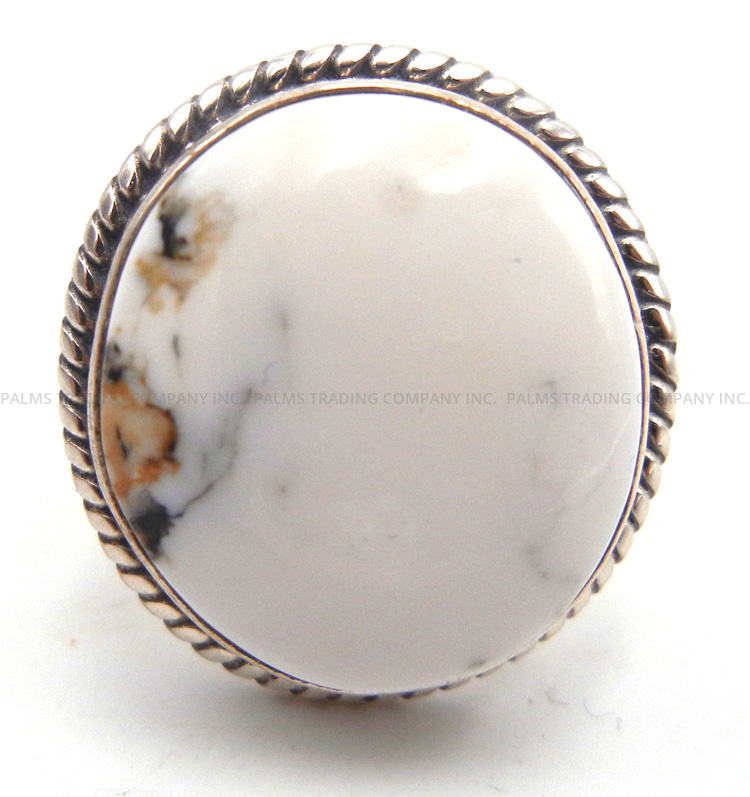 Navajo round White Buffalo and sterling silver ring