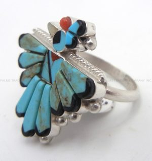 Zuni Michelle Peina Multi-Stone Inlay and Sterling Silver Thunderbird Ring