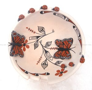 Jemez small handmade and hand painted bowl with butterfly and lady bug accents by Carol Lucero Gachupin