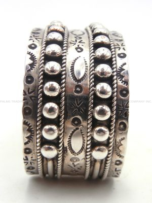 Navajo Pearl Ukestine Sterling Silver Stamped and Applique Cuff Bracelet