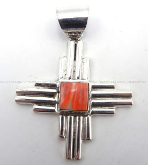 Navajo red spiny oyster shell and sterling silver Zia symbol pendant by Dakota Ration