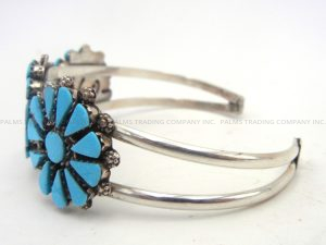 Zuni Turquoise and Sterling Silver Triple Rosette Cuff Bracelet