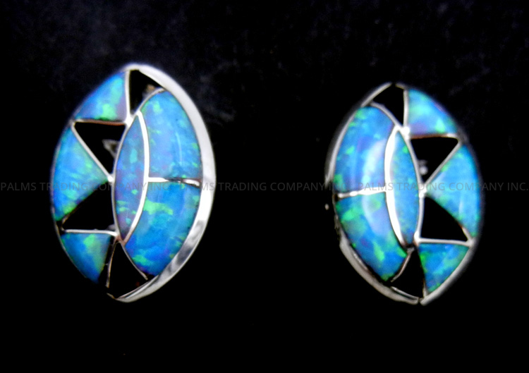 Zuni lab opal and sterling silver inlay small cut out post earrings