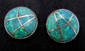 Zuni small green lab opal and sterling silver round post earrings