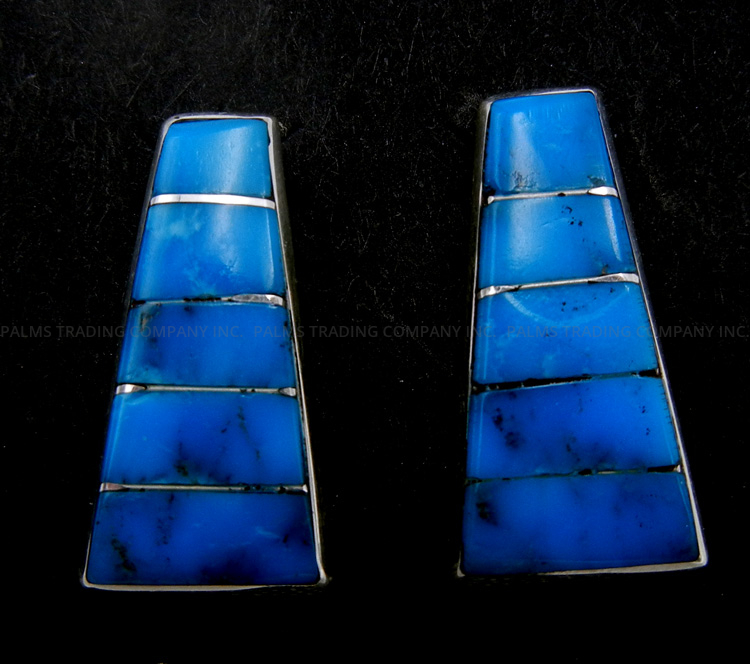 Zuni turquoise and sterling silver channel inlay post earrings