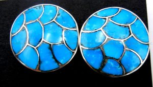 Zuni large turquoise and sterling silver circular post earrings