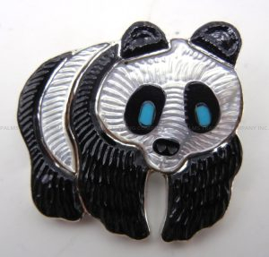 Zuni multi-stone inlay and sterling silver panda pin/pendant by Andrea Lonjose