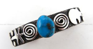 Navajo sterling silver and turquoise petroglyph style cuff bracelet by Alex Sanchez