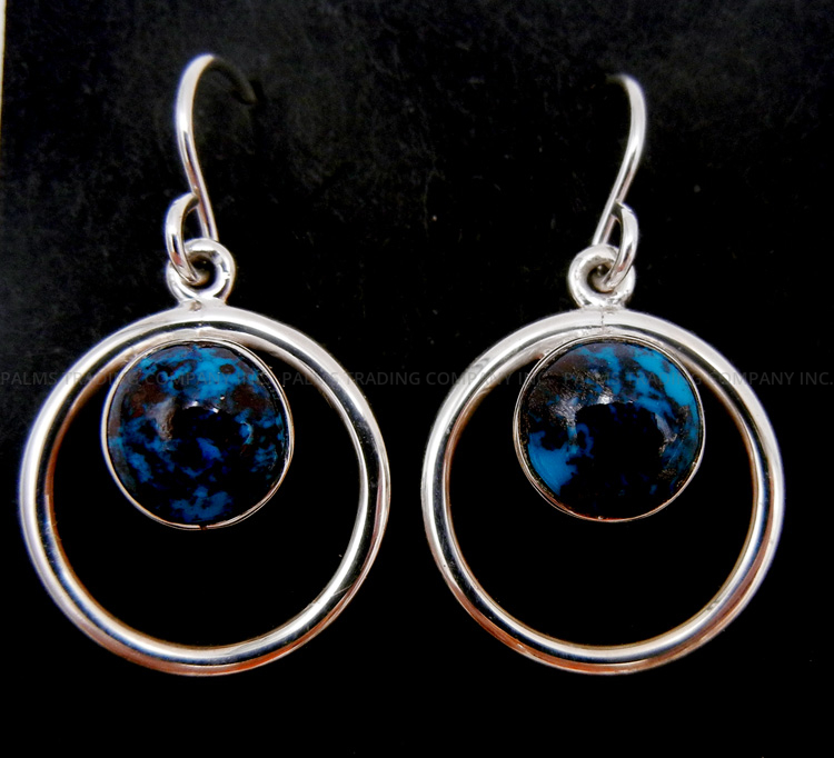 Navajo small azurite and sterling silver circle dangles by Cathy Webster